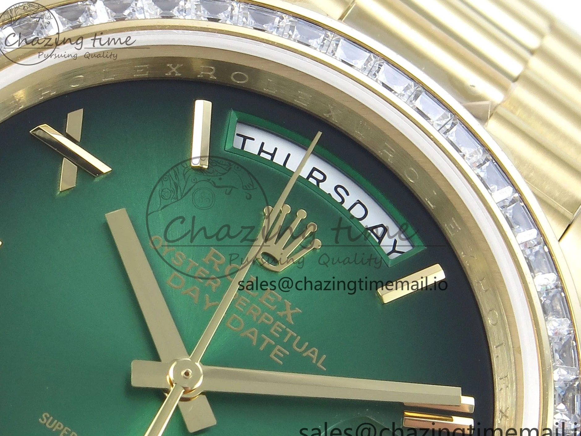 Bracelet Black 40 QF Diamonds Weight) Best YG on DayDate A2836 Dial V5 (Gain Bezel President Green Edition 1:1 0429